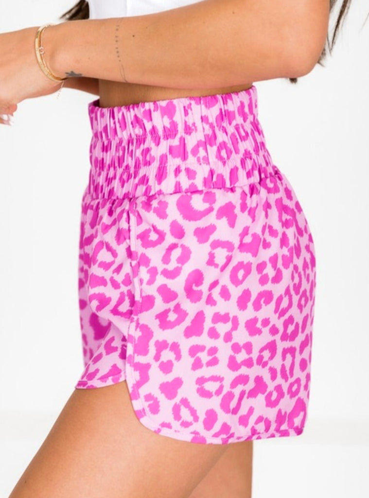 Jessa Pink Leopard High-Waisted Athletic Shorts