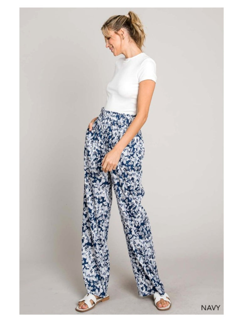 Nadine Floral Pants - Navy