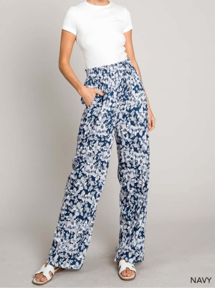 Nadine Floral Pants - Navy