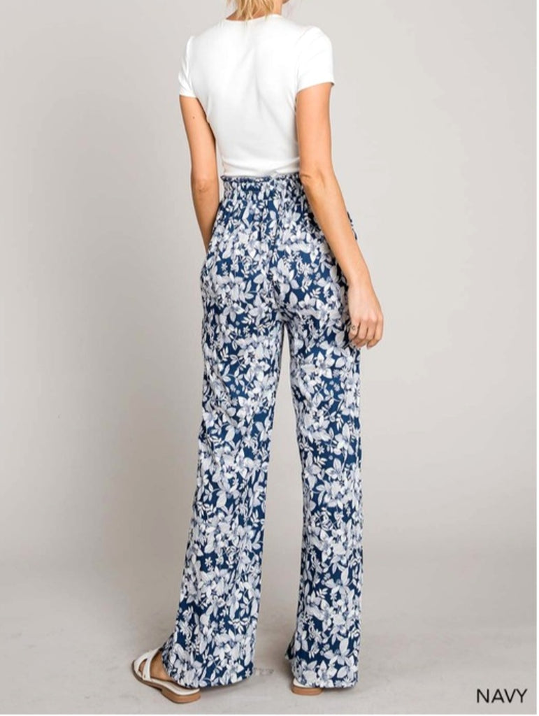 Nadine Floral Pants - Navy