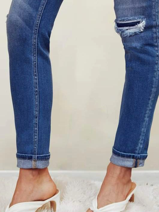 Harrison Mid-Rise Cuffed Straight Leg Denim - Mid Wash