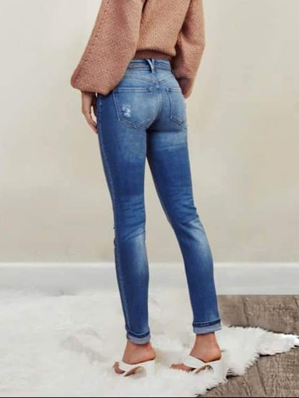Harrison Mid-Rise Cuffed Straight Leg Denim - Mid Wash