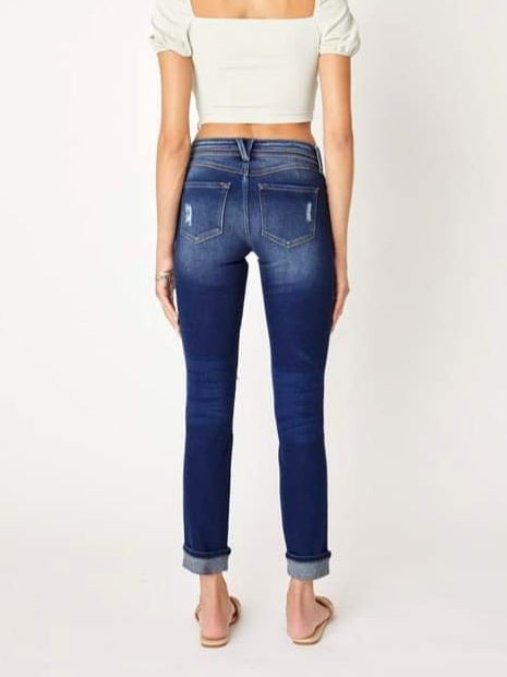 Harrison Mid-Rise Cuffed Straight Leg Denim - Dark Wash