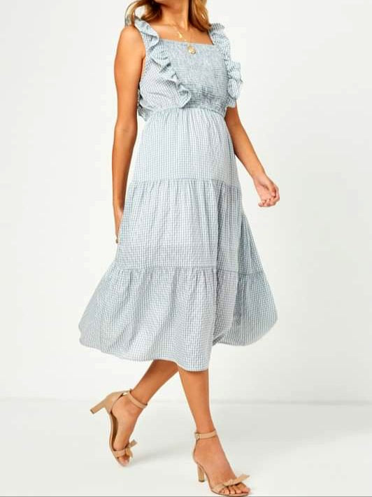 Kelsie Ruffle Accent Gingham Tiered Dress