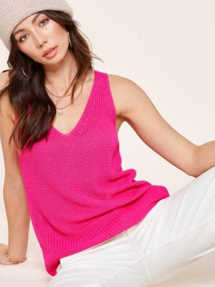 Jeanne Sweater Knit Tank - Bright Pink